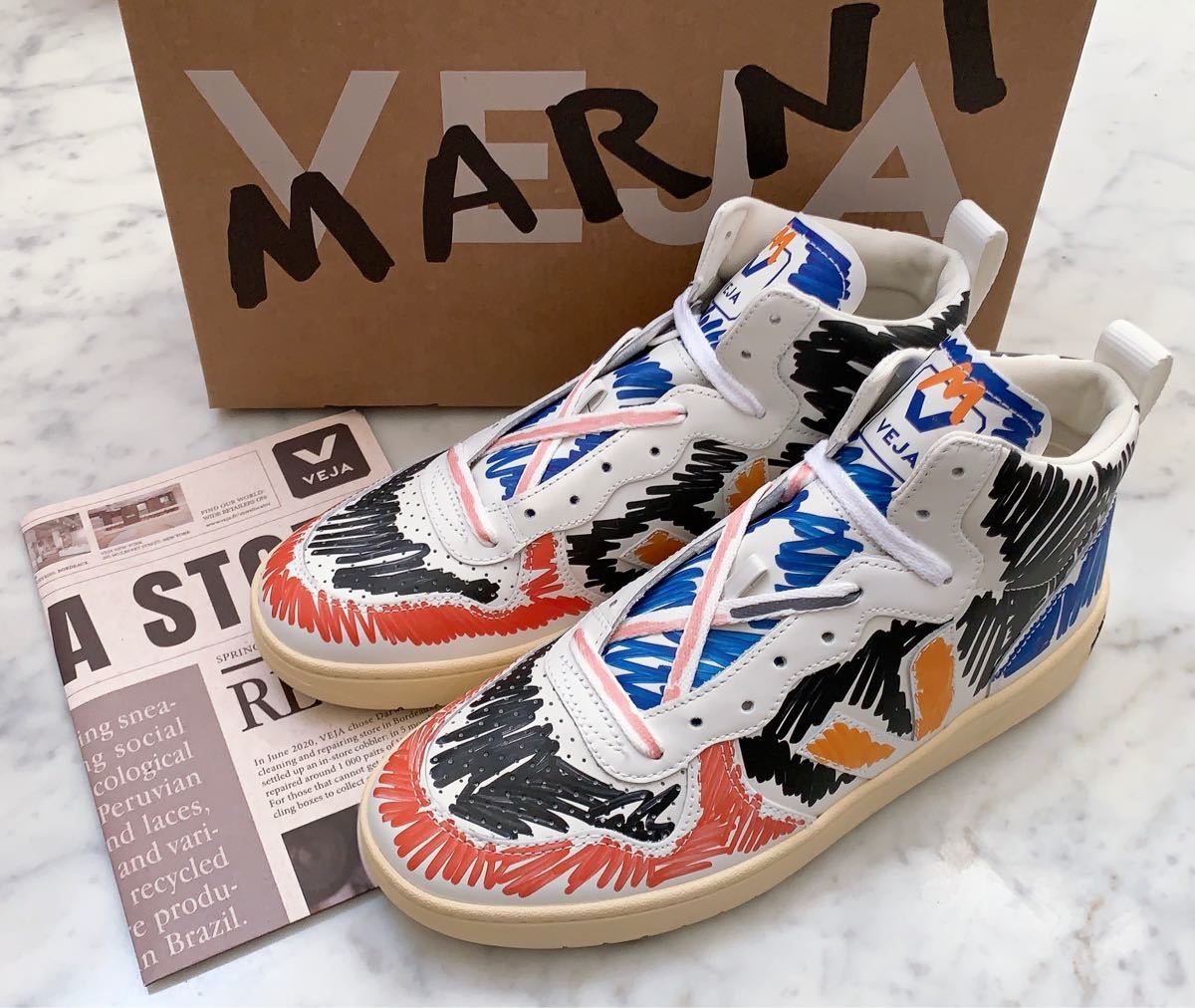 未使用 MARNI×VEJA 限定コラボ V-15 レザーハイトップスニーカー