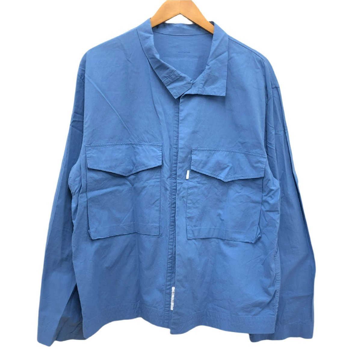 S H - Shirt Jacket エスエイチ - 比翼 スタンドカラーシャツ コットンジャケット ブルー L @K