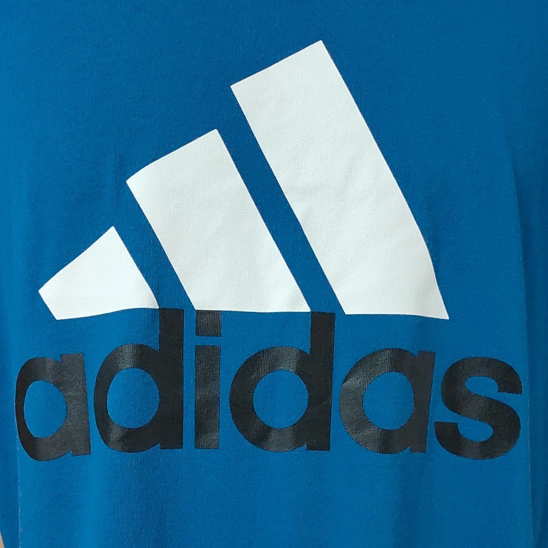 アディダス 半袖TシャツL ブルー ESSENTIALS  adidas ロゴプリント climalite綿ポリエステルでサラっと