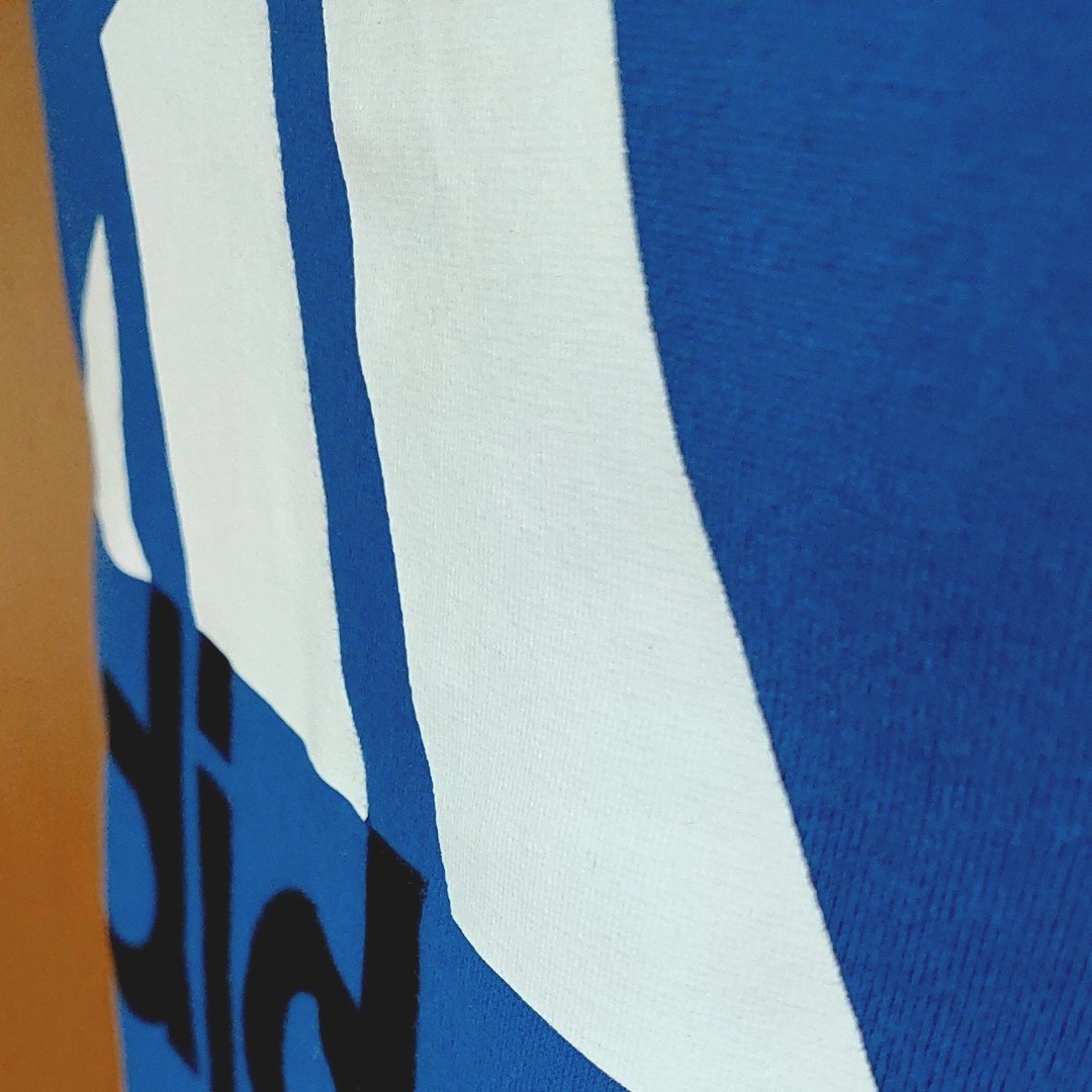 アディダス 半袖TシャツL ブルー ESSENTIALS  adidas ロゴプリント climalite綿ポリエステルでサラっと
