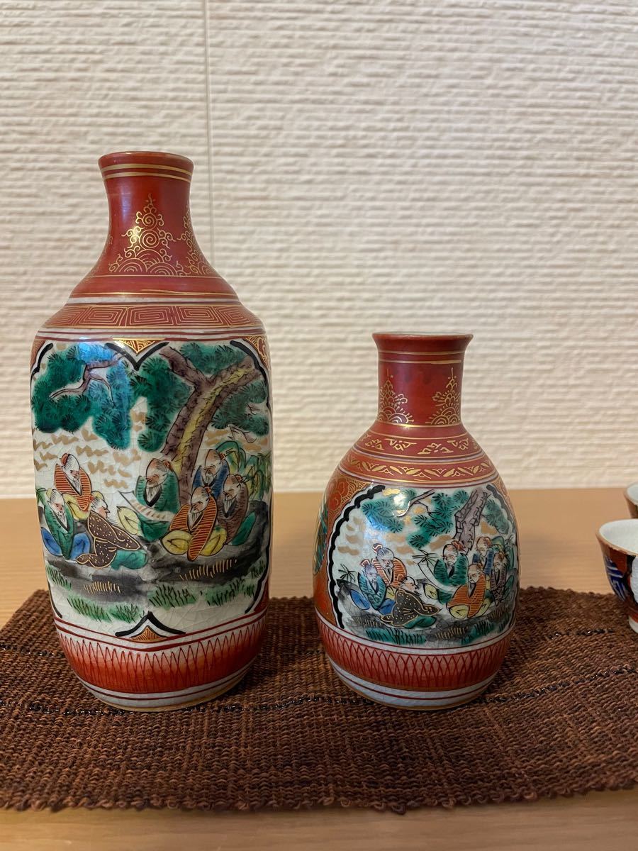 九谷焼 九谷庄三 酒器 徳利 花鳥唐人図 金彩 色絵 美品