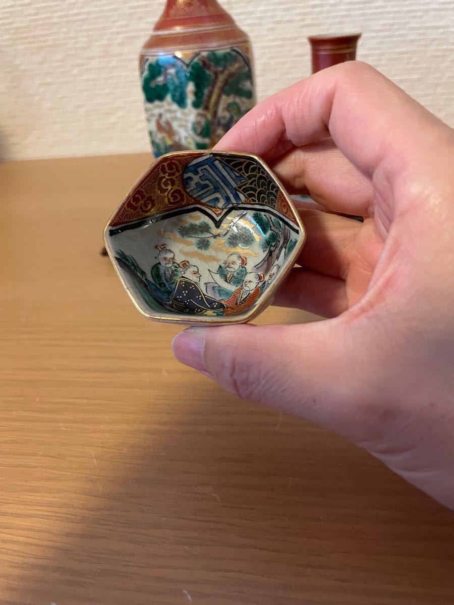 九谷焼 九谷庄三 酒器 徳利 花鳥唐人図 金彩 色絵 美品