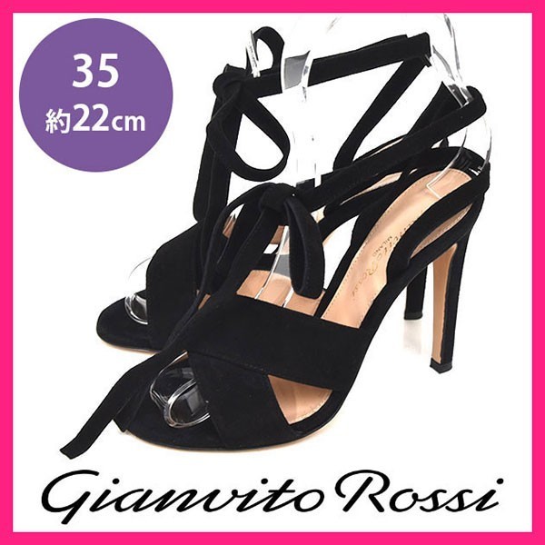 美品 ジャンヴィトロッシ Gianvito Rossi リボン レースアップ サンダル ブラック 黒 35(約22cm) sh22-8314