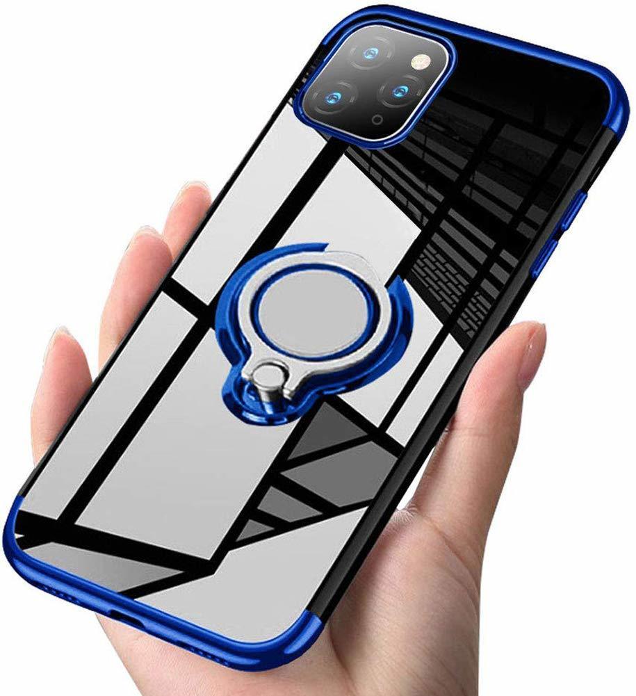 【セット】ケース＋フィルム)iPhone 13 用 青枠色 透明 リング付きケース (透明強化ガラスフィルム) アイホン アイフォン アイホーン_画像2