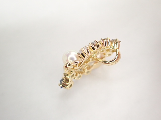 美品 K18 サファイア計1.43ct パール約4.7/5.0mm珠 デザイン