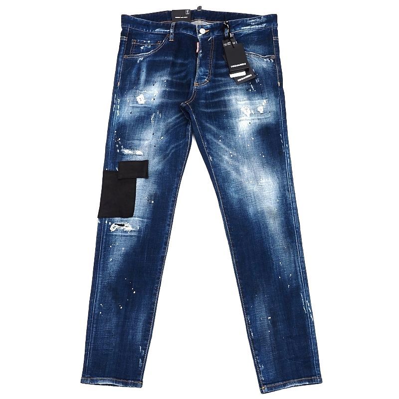 G03324 新品 DSQUARED2/SKINNY DAN JEAN デニム パンツ【サイズ：50】ブルーインディゴ 定価115500円 部分レザー ディースクエアード_画像1