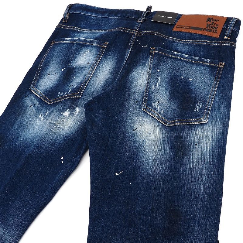 G03324 新品 DSQUARED2/SKINNY DAN JEAN デニム パンツ【サイズ：50】ブルーインディゴ 定価115500円 部分レザー ディースクエアード_画像6