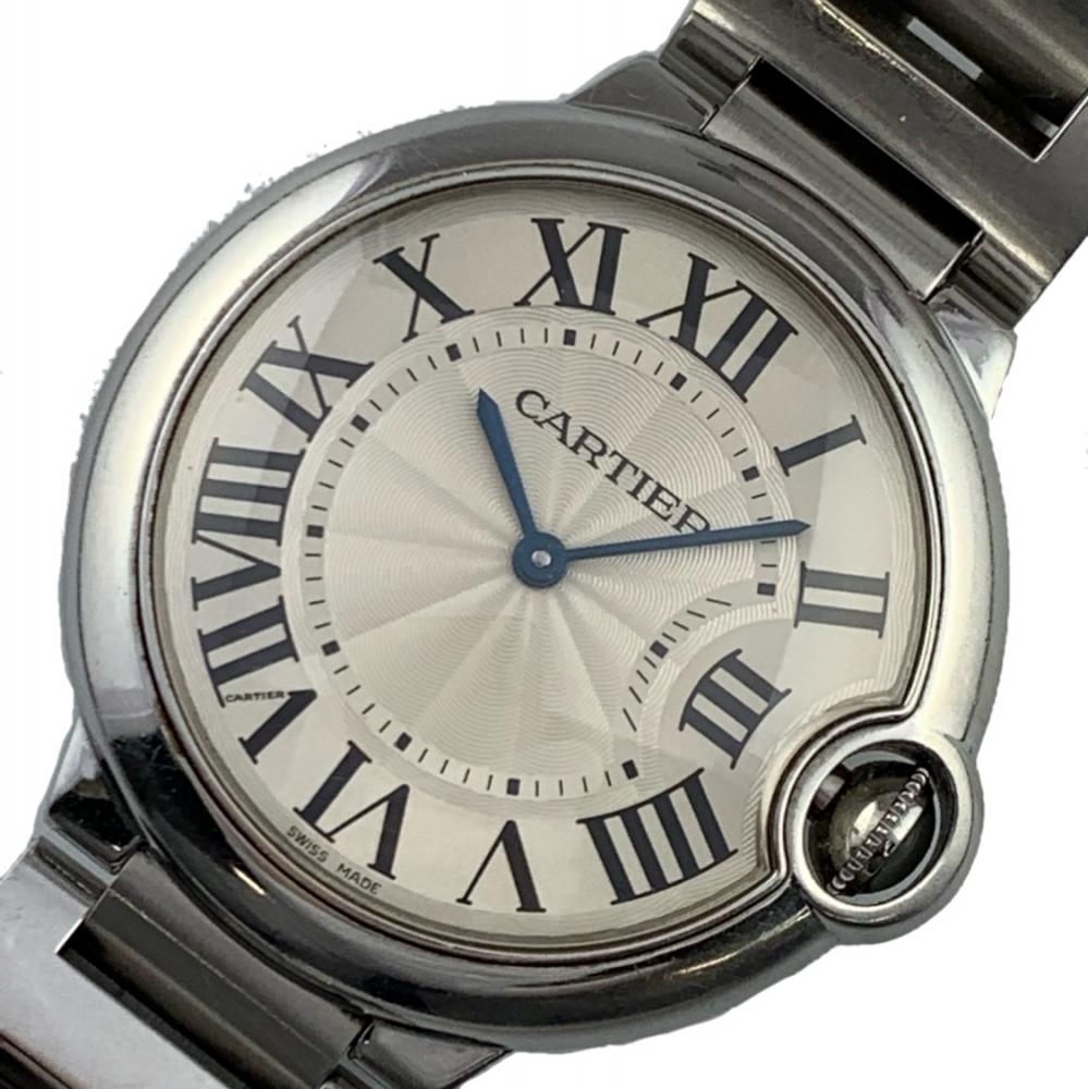 Cartier カルティエ W69011Z4 バロンブルーMM ボーイズ 腕時計 クオーツ シルバー文字盤 アラビアインデックス ステンレス 管理YI28238