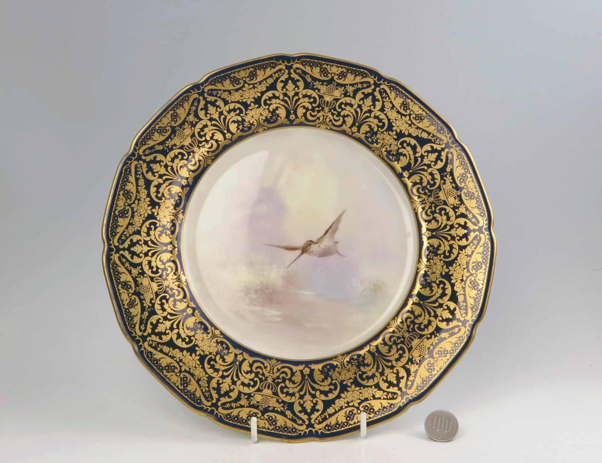 ロイヤル・ドルトン　　　豪華金彩　26cmプレート. 　Bird =　サイン入り　By＝S.H.EVANS.=　(1級品)