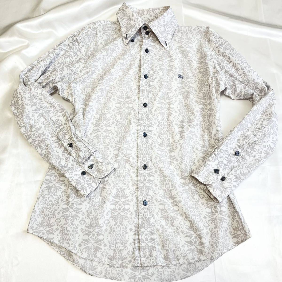 BURBERRY BLACK LABEL バーバリー ブラックレーベル 長袖シャツ 長袖 総柄 花柄 オシャレ ロゴ 刺繍 ホースマーク Lサイズ 3 送料無料