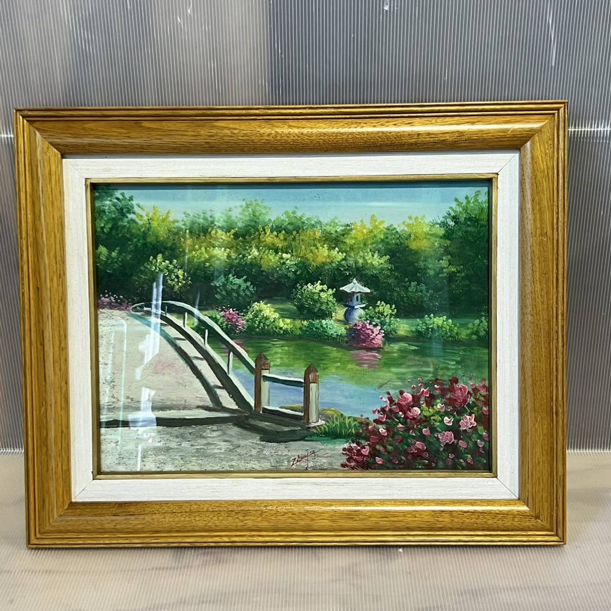 絵画/額縁風景 Yahoo!オークション - 油絵 風景画 油彩画 自然 額縁 橋 約縦幅