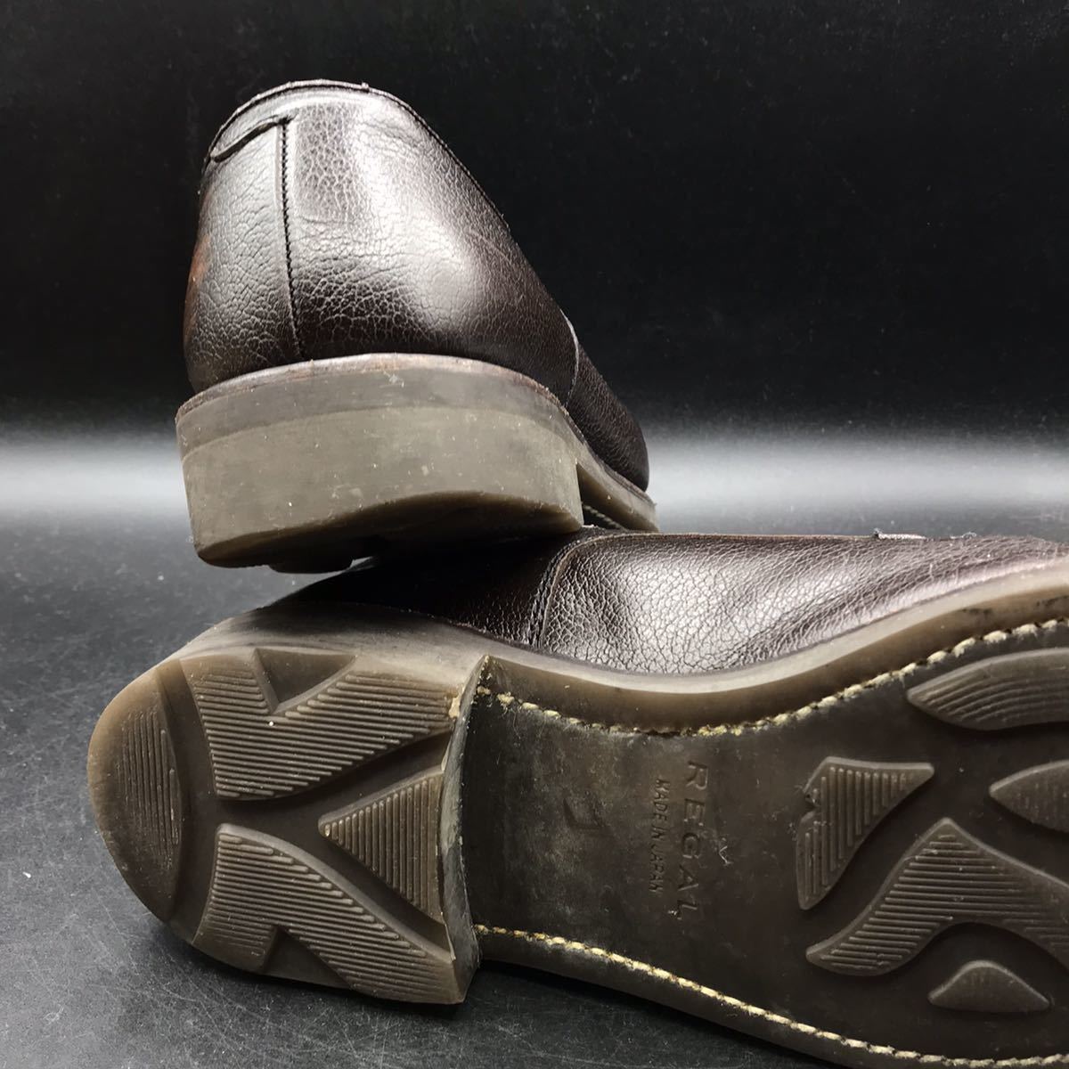 EE13 REGAL リーガル レザー ビジネスシューズ ストレートチップ 外羽根 メンズ 24.5〜25.0cm ダークブラウン 焦茶 革靴_画像8