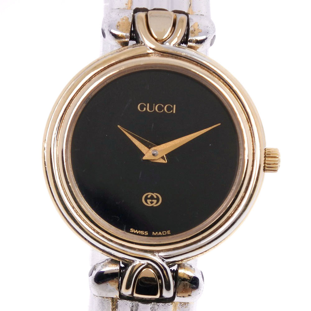 税込】 ゴールド SS 腕時計 4500L グッチ GUCCI クオーツ 黒文字盤