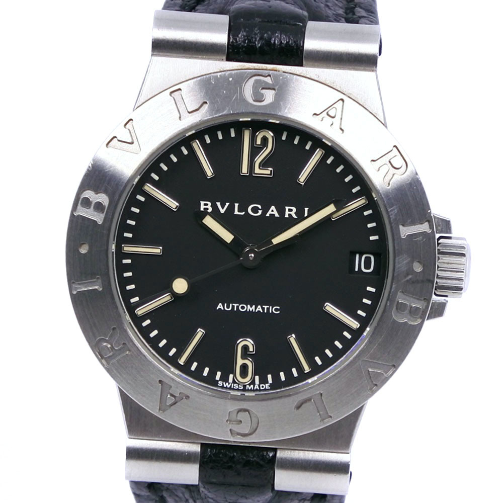 BVLGARI ブルガリ ディアゴノ スポーツ LCV29S 腕時計 SS×レザー 黒