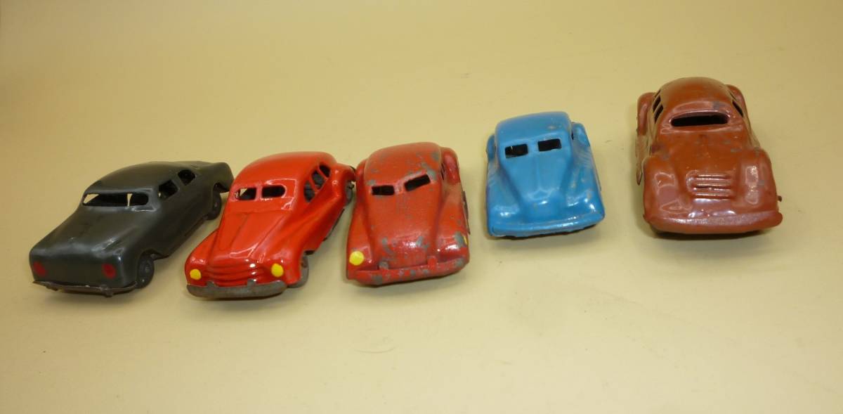 往 昭和レトロ 昔のブリキ玩具 古いブリキ製のミニカー5台 スポーツ 