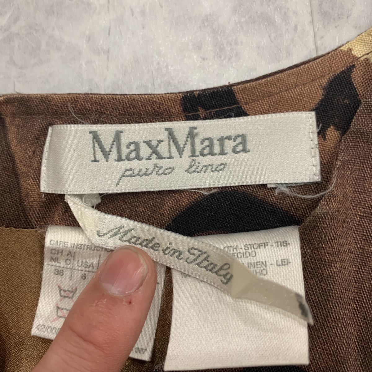 A @ イタリア製 '高級感溢れる' MaxMara マックスマーラ 総柄 LINEN ノースリーブ ひざ丈 ワンピース size40 レディース 婦人服 トップス _画像5