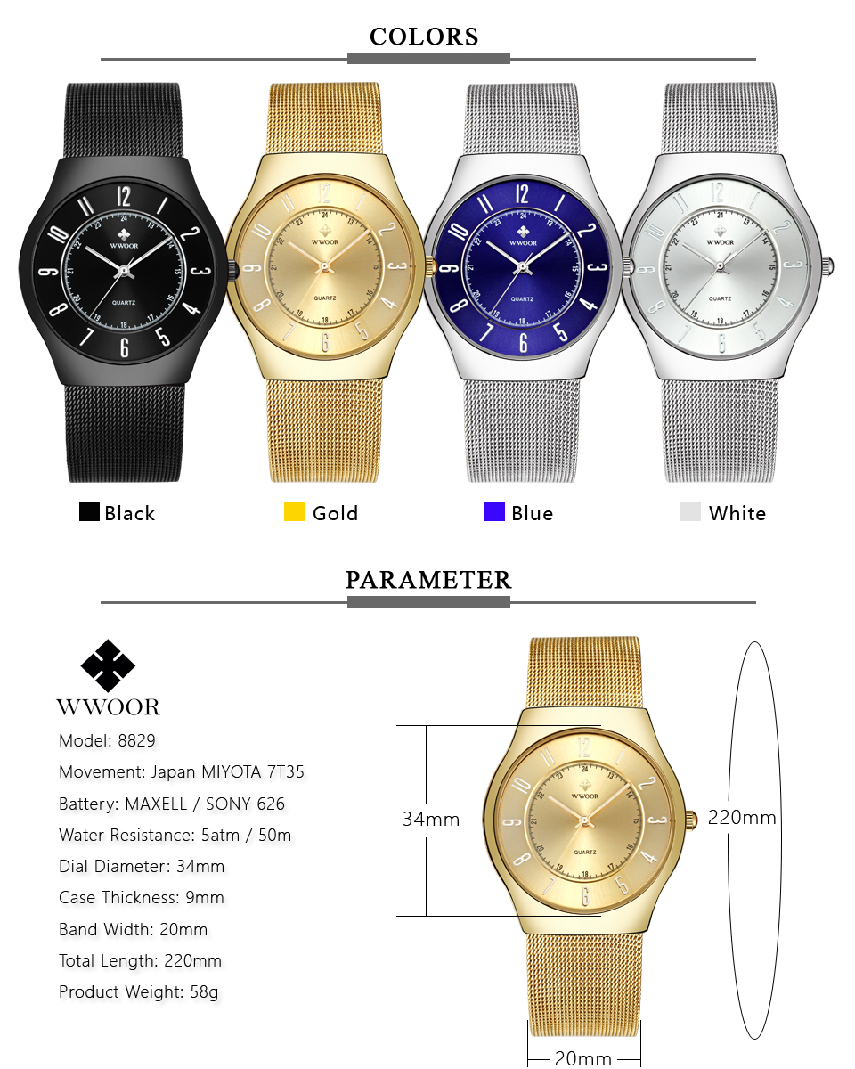 腕時計 メンズ WWOOR 海外ブランド 高級 防水 メッシュバンド クオーツ 薄型 ビジネス スリム シルバー_画像5