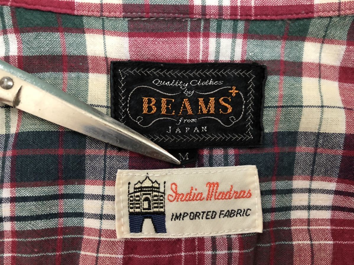 日本製 ビームスプラス マドラスチェック半袖シャツ ボタンダウンシャツ Mサイズ チェック柄 コットンシャツ _画像5