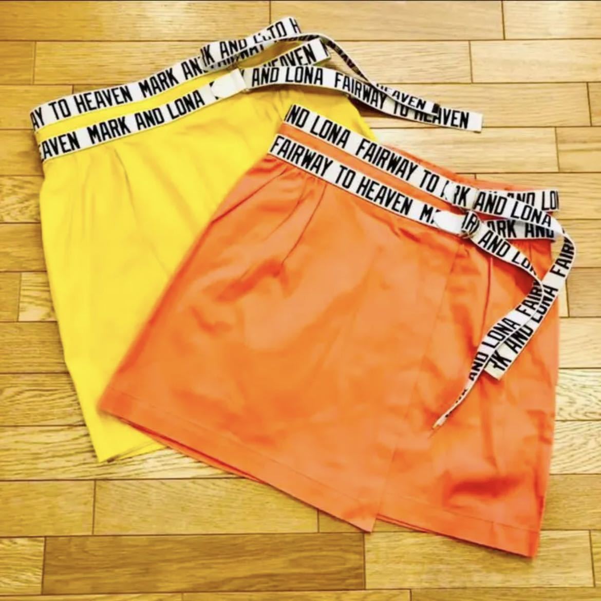 【即完売の人気商品】 MARK&LONA マークアンドロナ　スカート ベルト付き　Mサイズ　イエロー オレンジ　ゴルフ ゴルフウェア ウェア