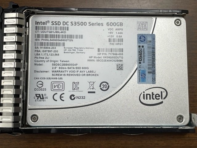 ◎ INTEL SSD DC S3500 Series 600GB hp 739959-001 （F01826）_写真は使い回しております