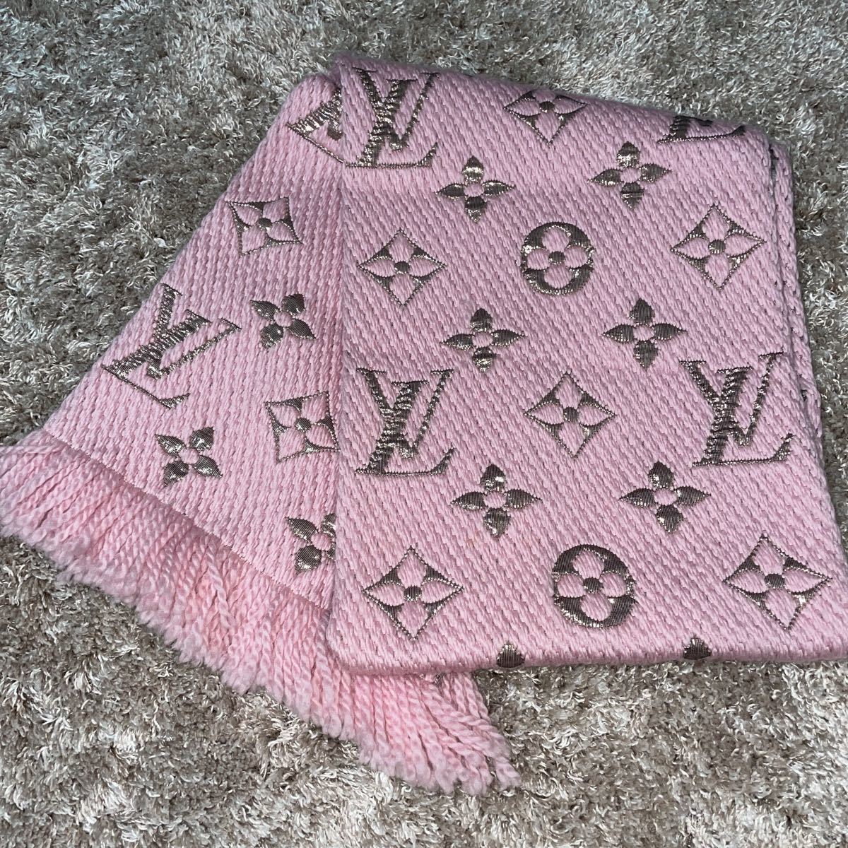 美品 ルイヴィトン ダミエ モノグラムロゴ マフラー ブラック ウール