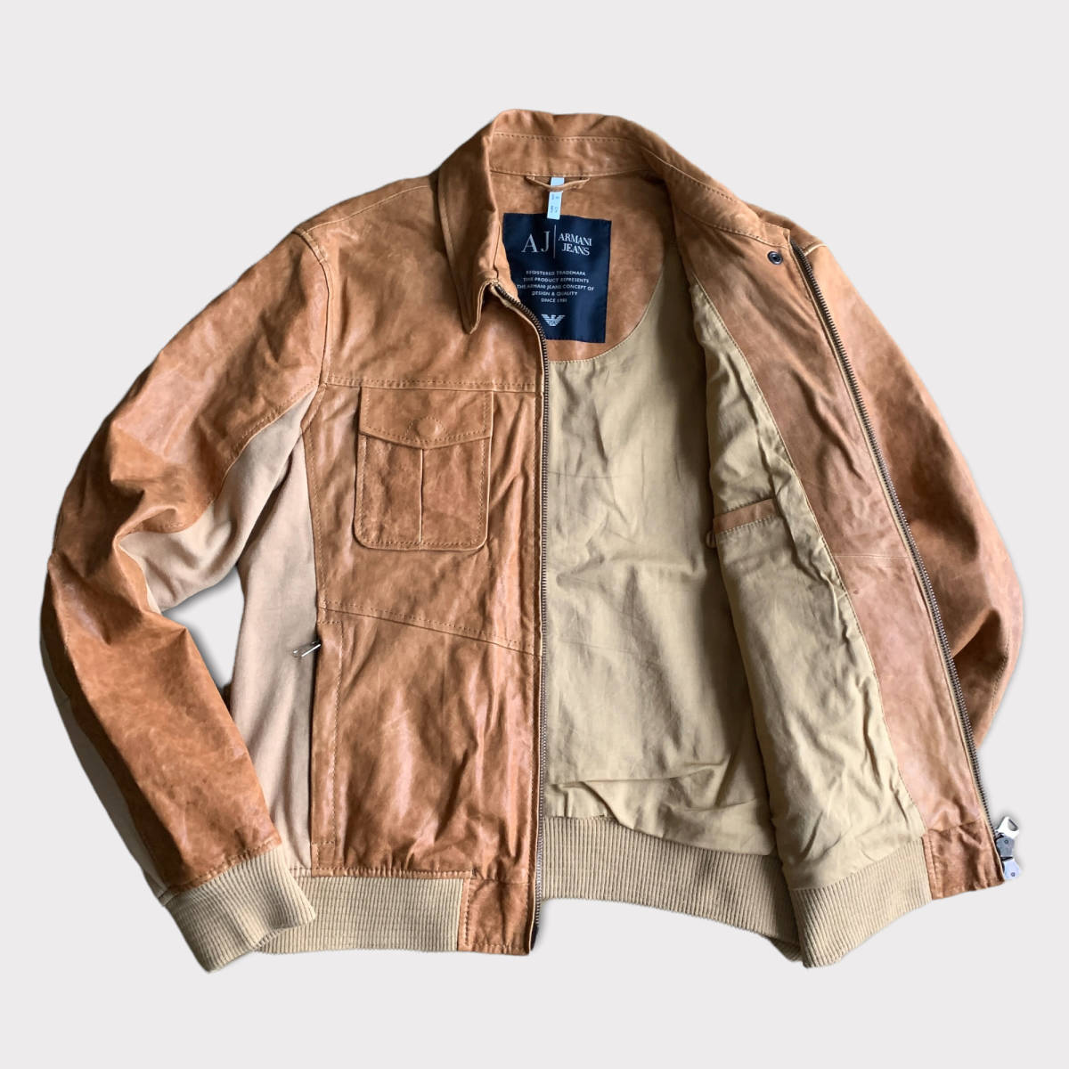 D08『アルマーニジーンズ ARMANI JEANS』高級 羊革 ラムレザー 切替
