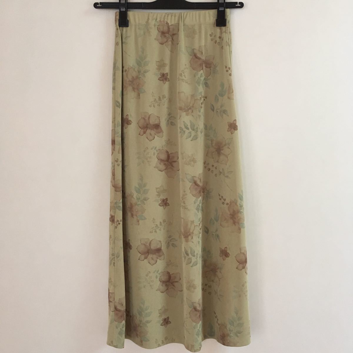 セットアップ 半袖 ブラウス カットソー ロングスカート 花柄 グリーン 緑 日本製