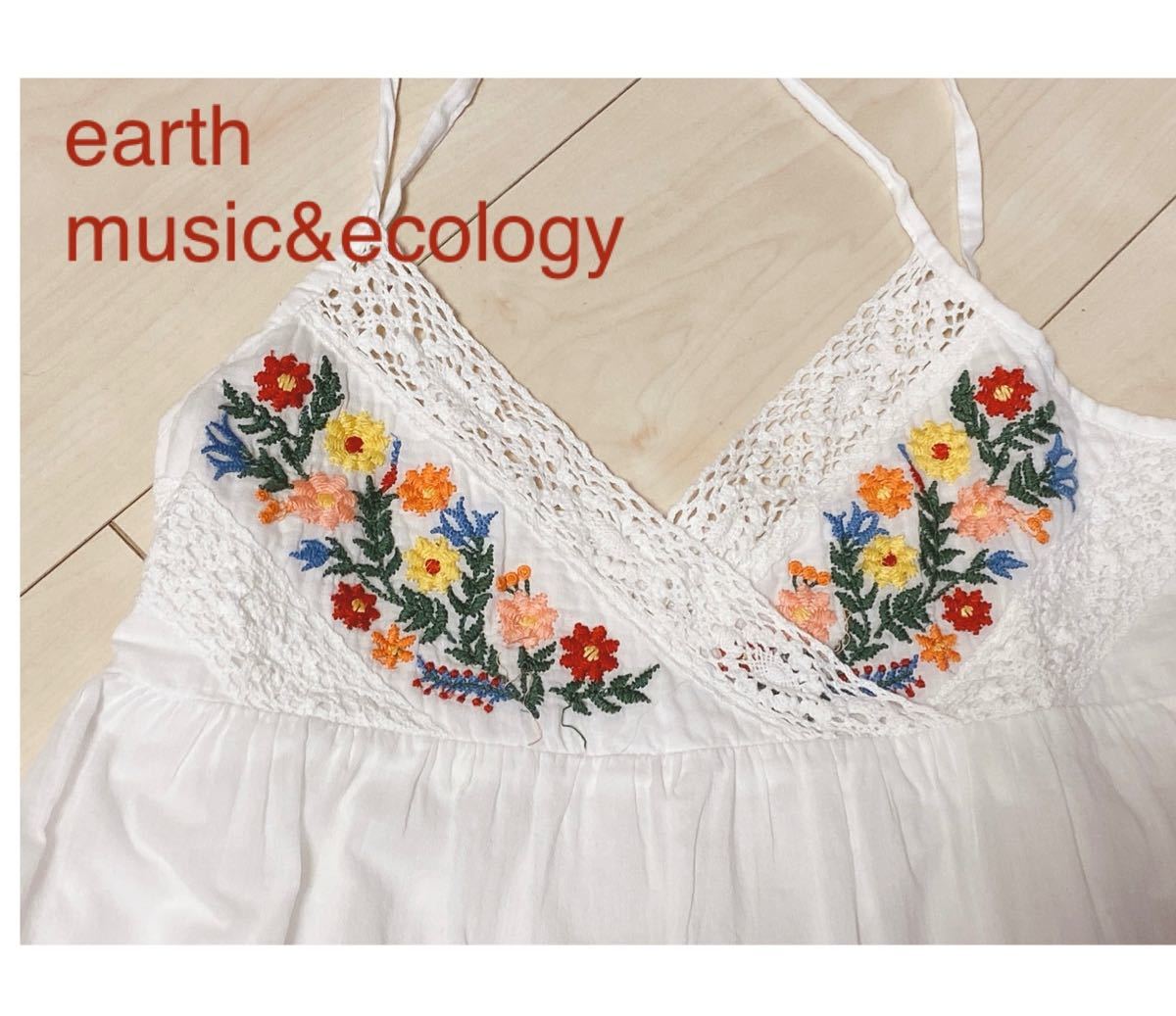 ワンピース earth music&ecology チュニック 刺繍 レース キャミワンピ