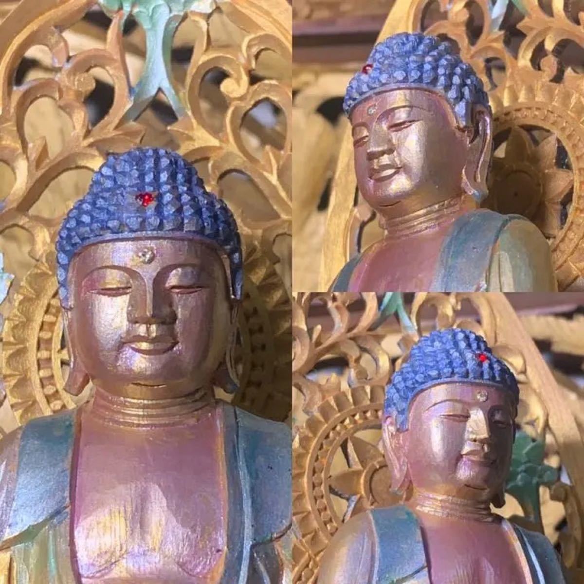 仏教美術木彫時代仏像 仏陀釈迦如来置物高さ33cm  阿弥陀如来像 古美術 