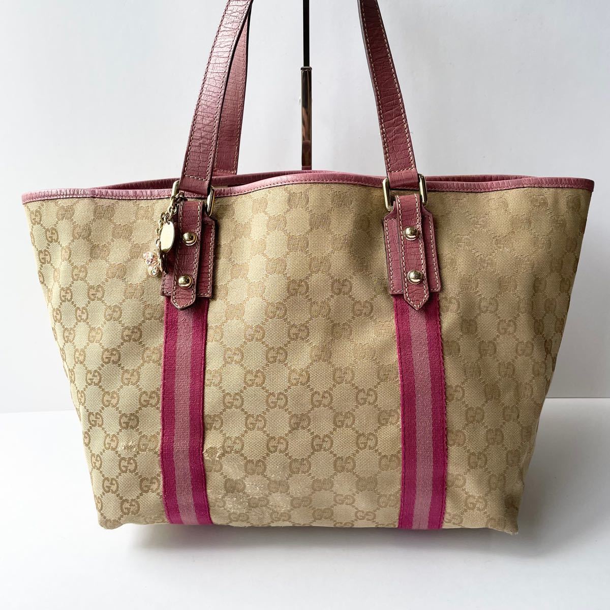 GUCCI グッチ トート ショルダー バッグ GG キャンバス シェリーライン