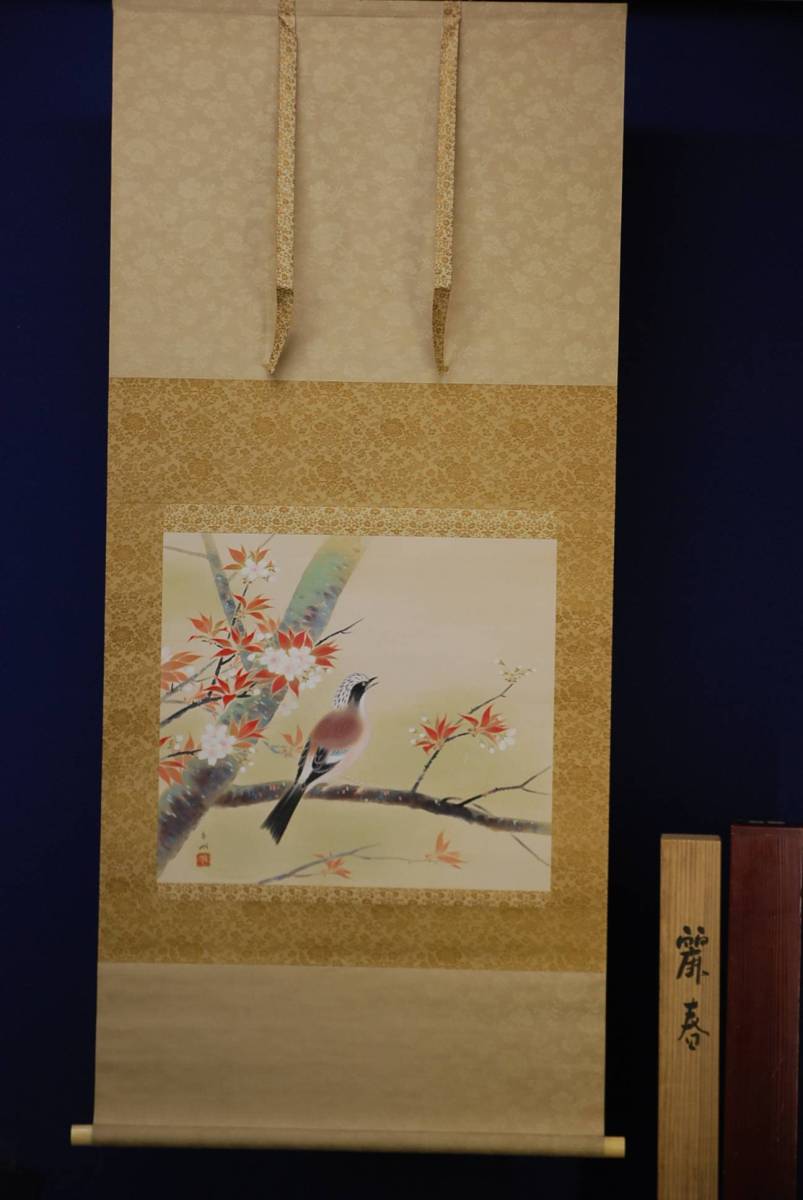 [ genuine work ]// forest . Akira / beauty spring / mountain Sakura . small . map / gold . table equipment /. also box attaching / cloth sack shop hanging scroll HC-689