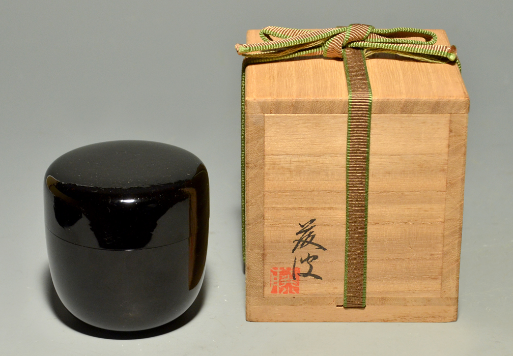 藤波（造）黒塗 闇蒔絵 桜文 中棗 天然木 本漆 共箱 茶道具 漆器 美品　　b1148n_画像3