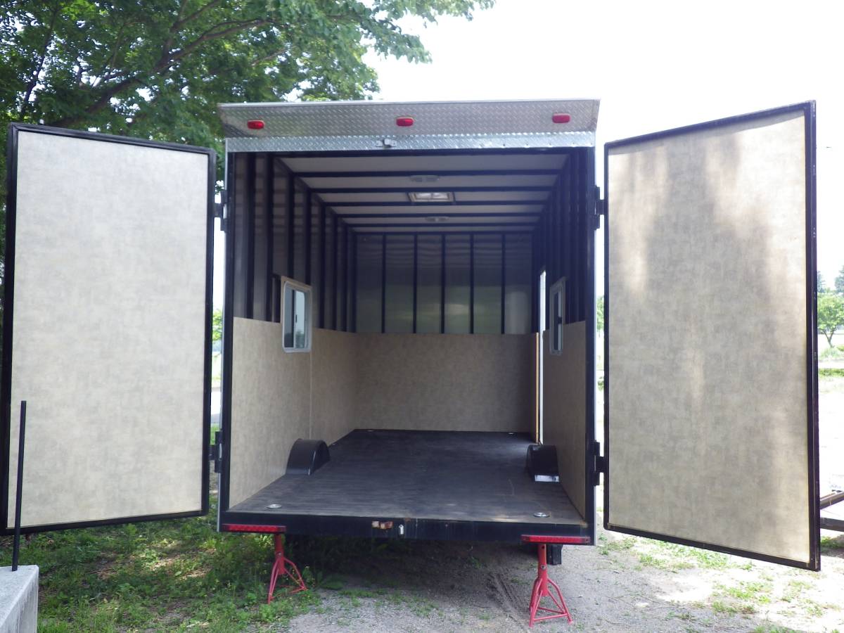  America Solares company 8x15 cargo trailer, rear double doors [ catering base. movement office work place. month ultimate parking place . warehouse .. runs bike garage.].!