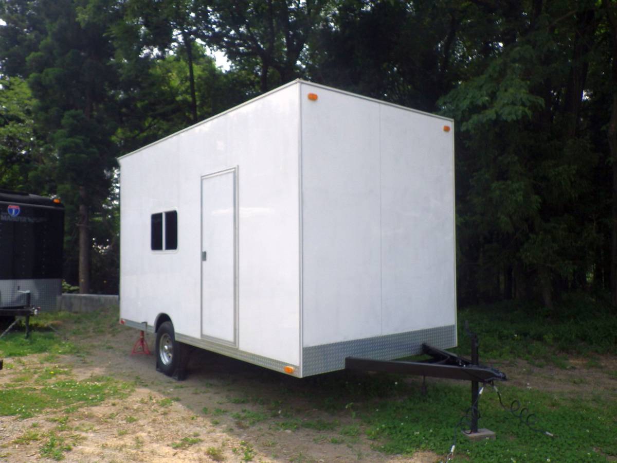  America Solares company 8x15 cargo trailer, rear double doors [ catering base. movement office work place. month ultimate parking place . warehouse .. runs bike garage.].!