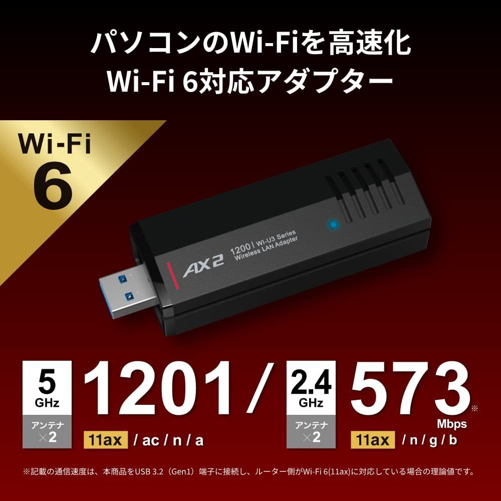 ★送料無料★美品　BUFFALO　無線LAN子機　WI-U3-1200AX2　[ Wi-Fi 6（11ax)対応　1201Mbps+573Mbps　USB3.2(Gen1) USB無線LANアダプター]