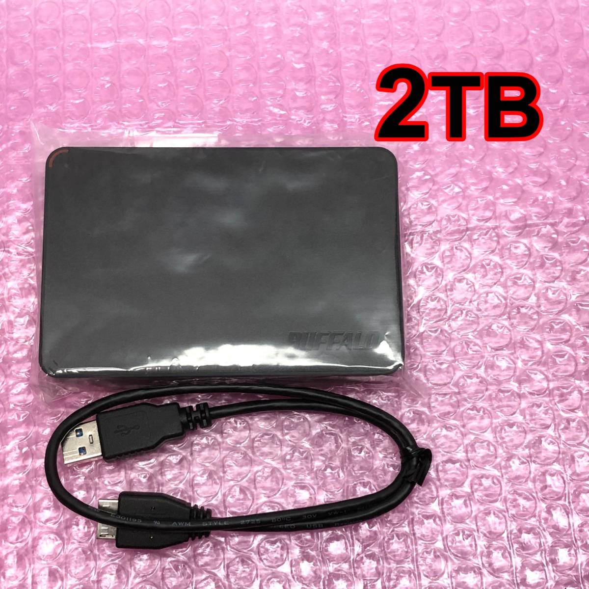 ★送料無料★美品★【BUFFALO　2TB　ポータブル 外付けHDD　ブラック】テレビ録画用＆PC　シンプル&コンパクト USB3.1(Gen1)/USB3.0