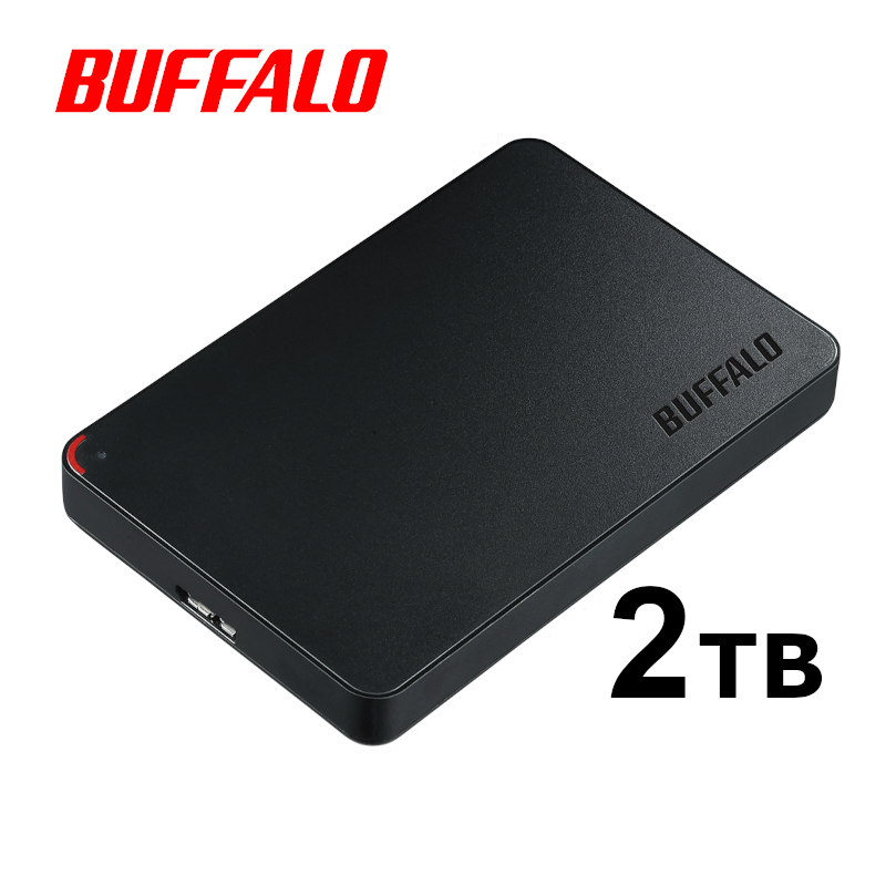 ★送料無料★美品★【BUFFALO　2TB　ポータブル 外付けHDD　ブラック】テレビ録画用＆PC　シンプル&コンパクト USB3.1(Gen1)/USB3.0