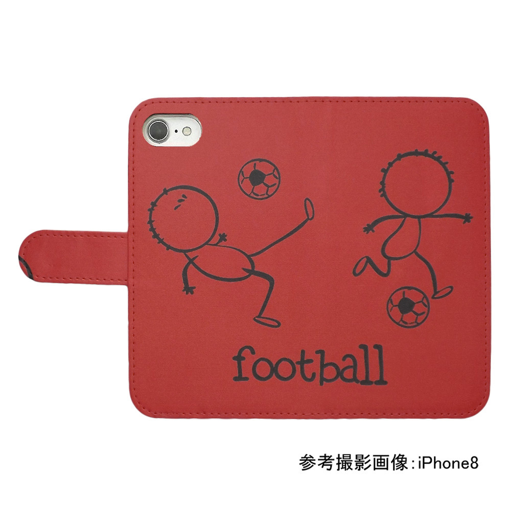 iPhone13 PRO　スマホケース 手帳型 フットボール サッカー 蹴球 スポーツ モノトーン 棒人間 レッド_画像2