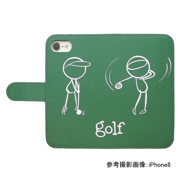 Redmi Note 11　スマホケース 手帳型 ゴルフ 打球 スポーツ モノトーン 棒人間 グリーン_画像2