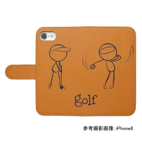 Redmi Note 11　スマホケース 手帳型 ゴルフ 打球 スポーツ モノトーン 棒人間 オレンジ_画像2