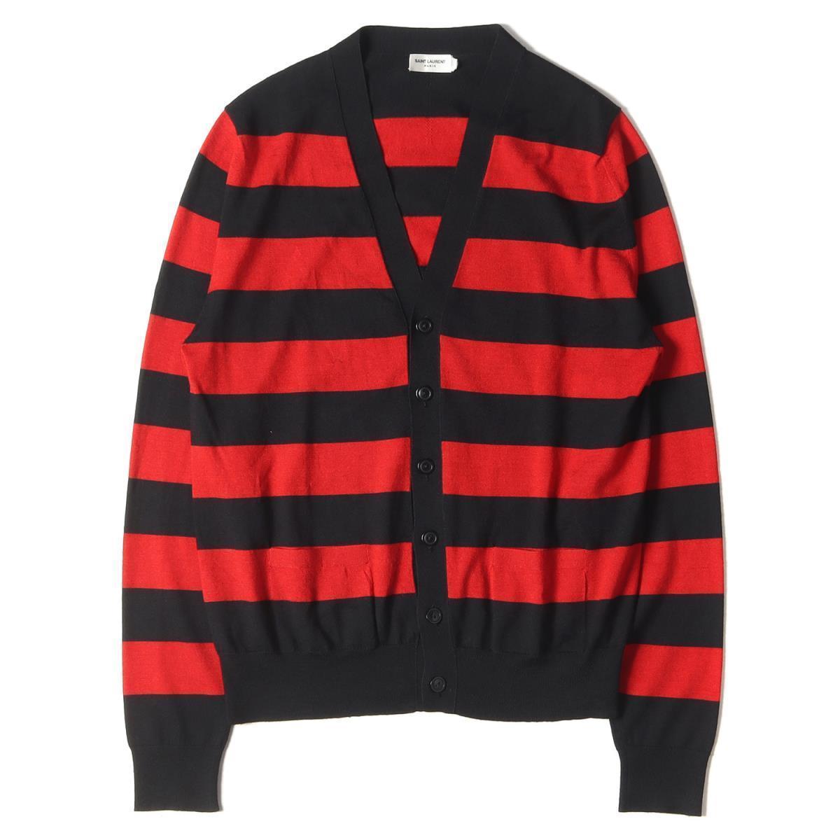 美品 SAINT LAURENT PARIS サンローラン パリ ボーダー 柄 カシミヤ
