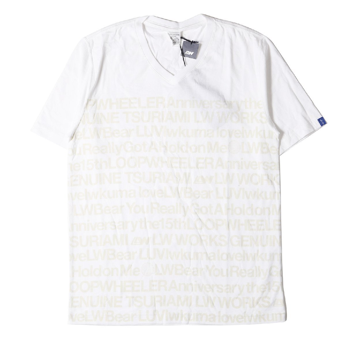 新品 LOOPWHEELER ループウィラー Tシャツ 15周年記念 メッセージロゴ VネックTシャツ ホワイト 白 L トップス カットソー 半袖