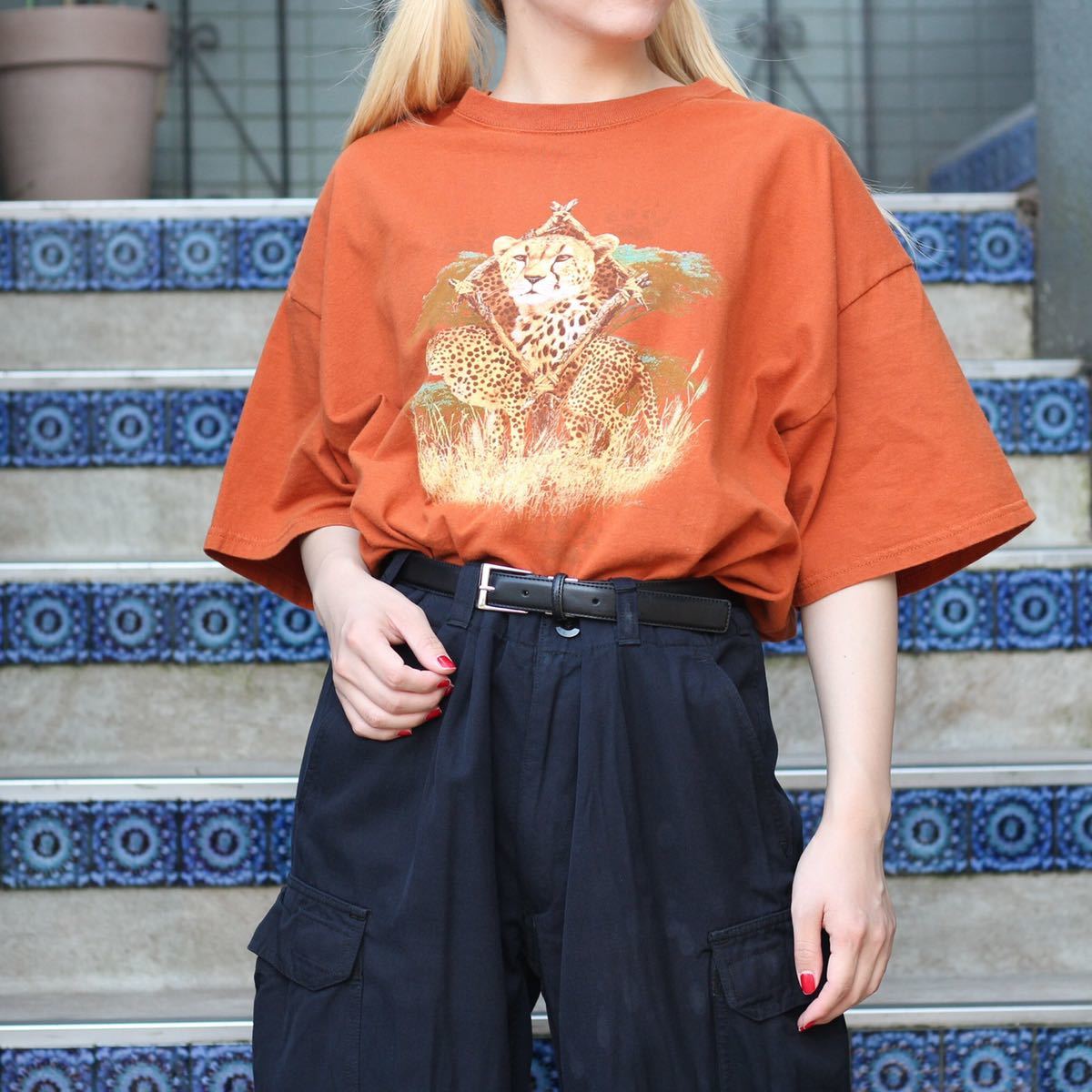 一番の USA VINTAGE CHEETAH DESIGN T SHIRT/アメリカ古着チーター