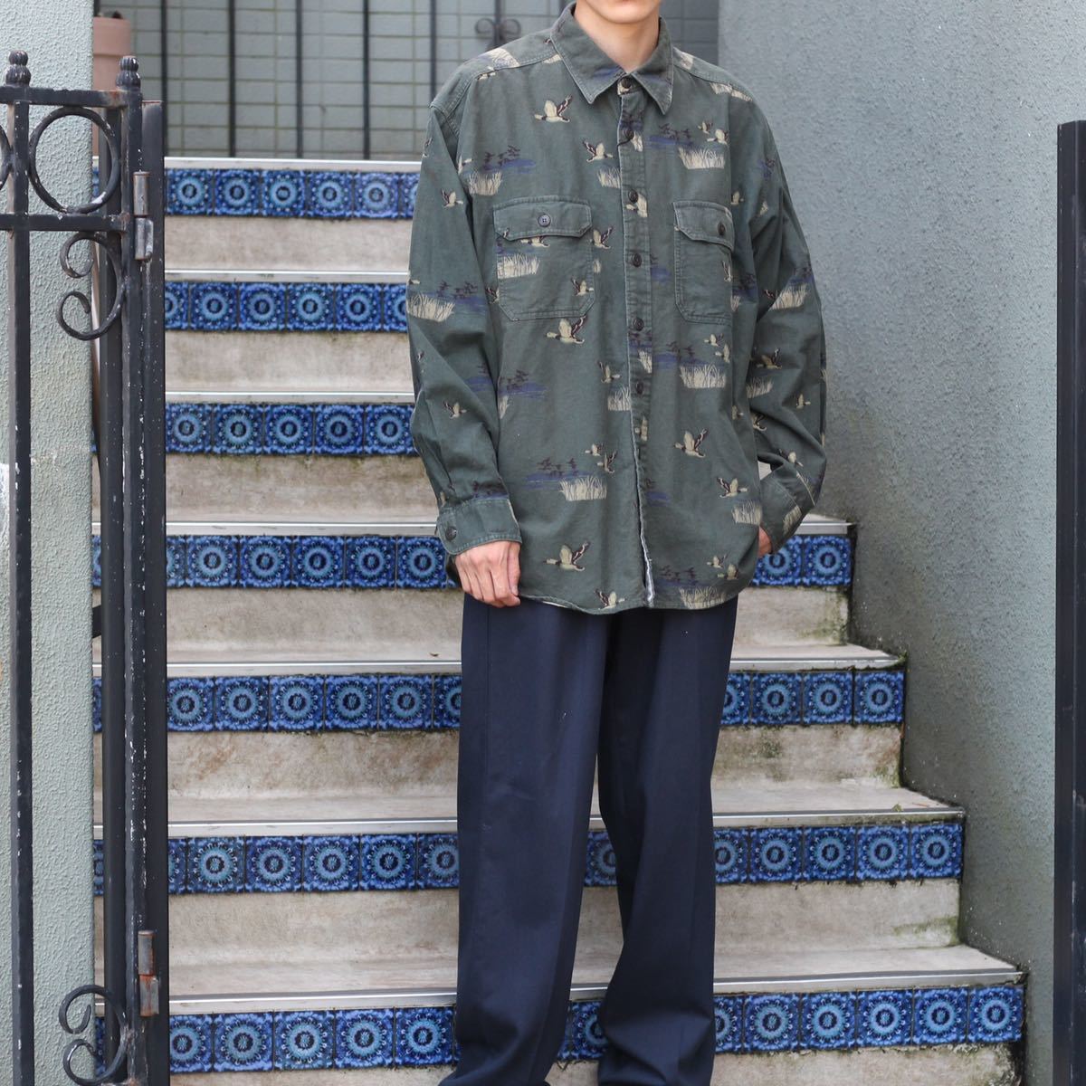 USA VINTAGE WOOL RICH DUCK PATTERNED LONG SLEEVE SHIRT/アメリカ古着ウールリッチ鴨柄長袖シャツ_画像2