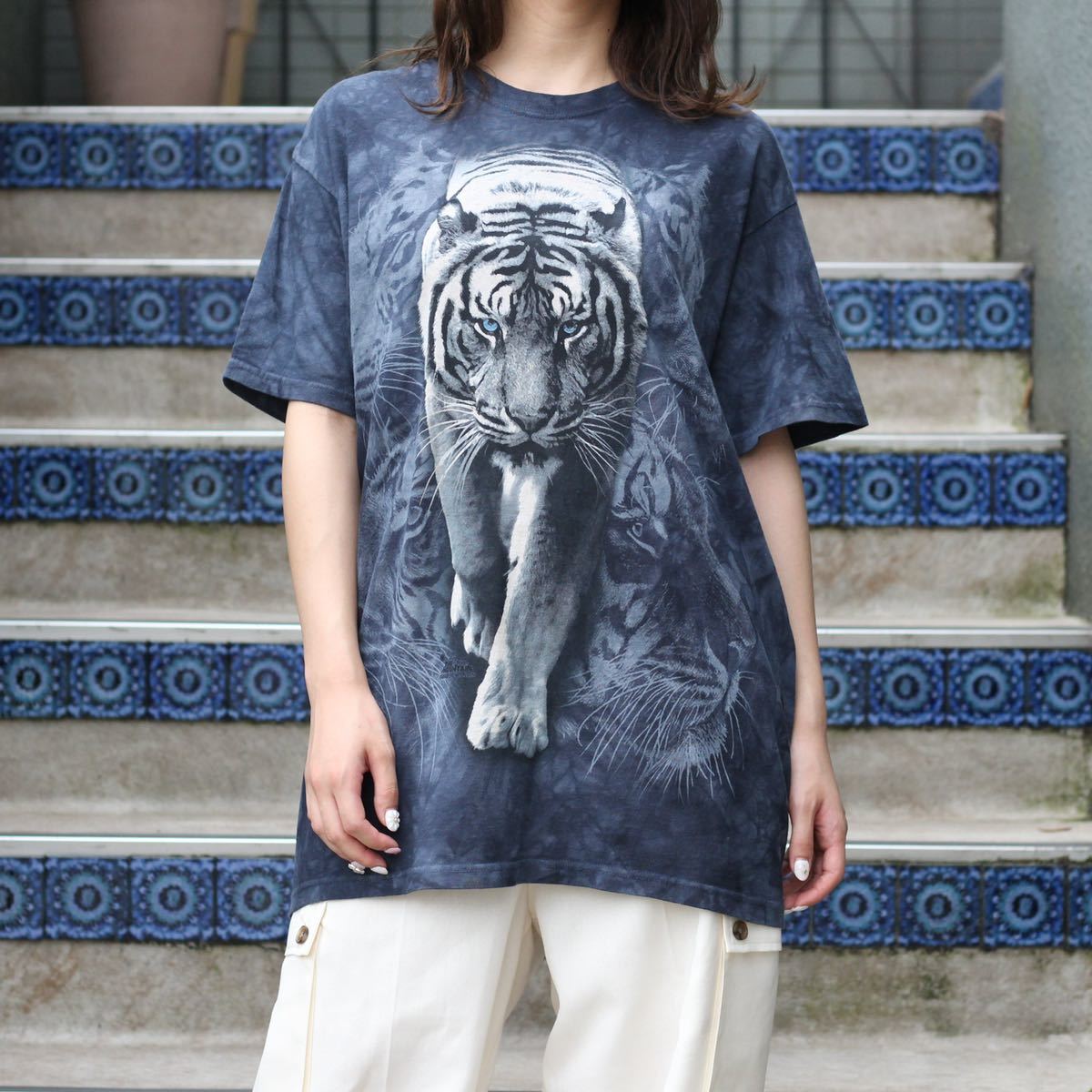 USA VINTAGE WHITE TIGER DESIGN TIE DYE T SHIRT/アメリカ古着