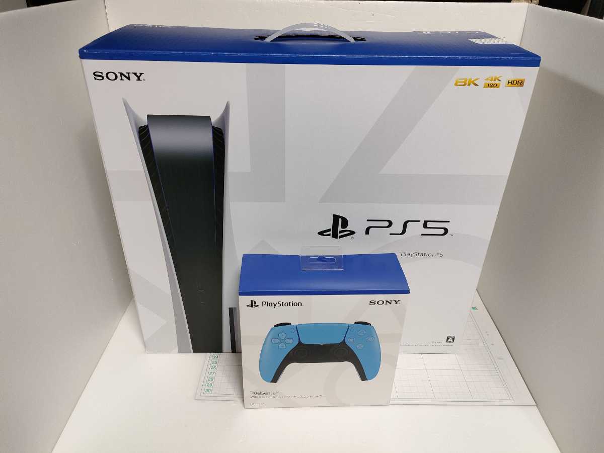 PlayStation 5　CFI-1100A01　と　DualSense ワイヤレスコントローラー　スターライト　ブルー　セット　新品未使用品　本体　ps5_画像1