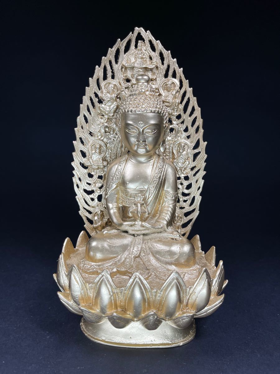 蓮花座仏像仏像 仏教美術品 銅製 塗金釋迦如來仏像 中古供養美品 古
