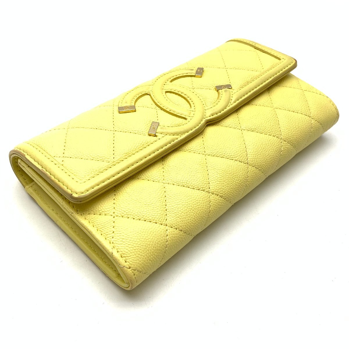 CHANEL シャネル A84448 長財布 キャビアスキン フィリグリー 黄色