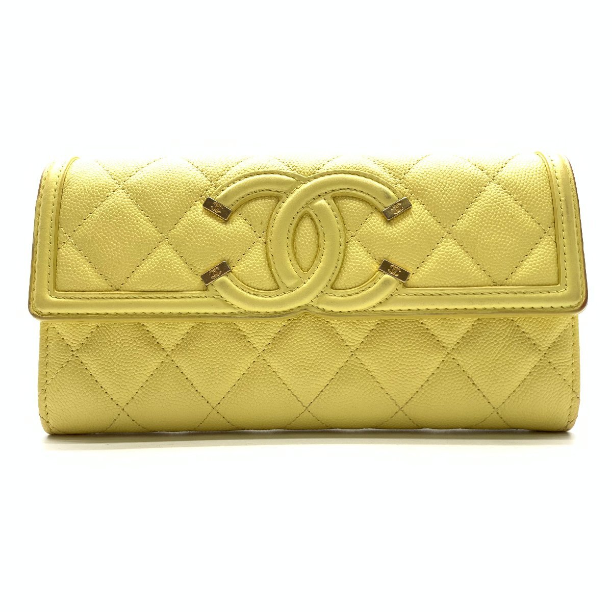 CHANEL シャネル A84448 長財布 キャビアスキン フィリグリー 黄色 イエロー ココマーク 小銭入れ コインケース レディース 管理RY22003431_画像1