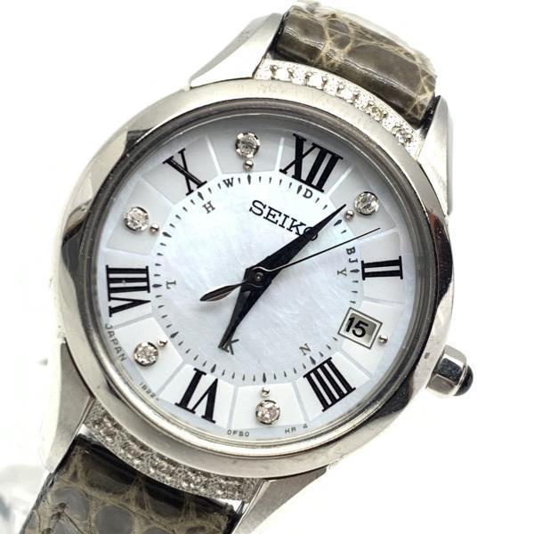 SEIKO セイコー 腕時計 1B22-0CL0 ルキア シェル文字盤 ダイヤ ソーラー ローマン レディース レザーベルト カレンダー 管理RY21004995